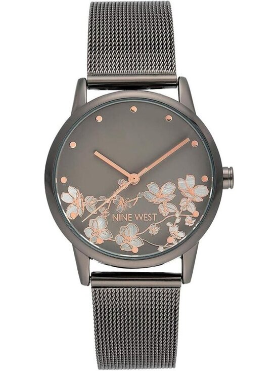 Nine West Women\'s Silver And Grey Analog Quartz Floral Dial Mesh Bracelet Watch main image 4